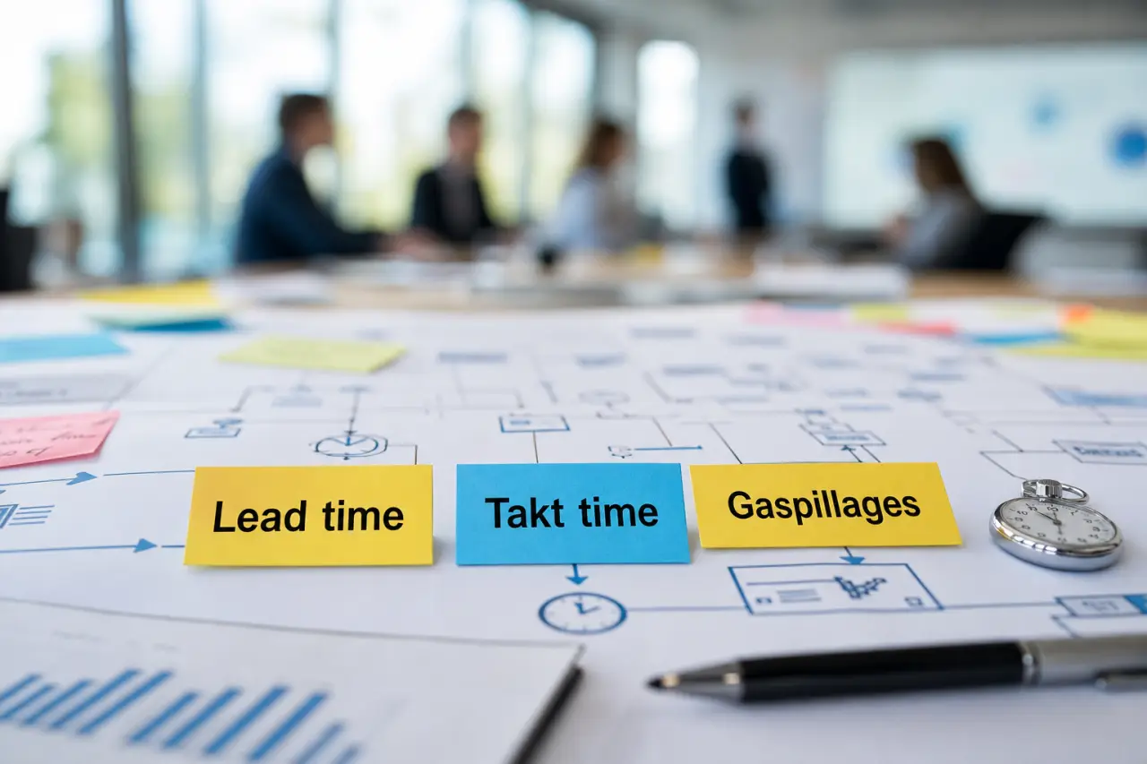 Cartographie des flux : lire le lead time, le takt time et les gaspillages sans se tromper